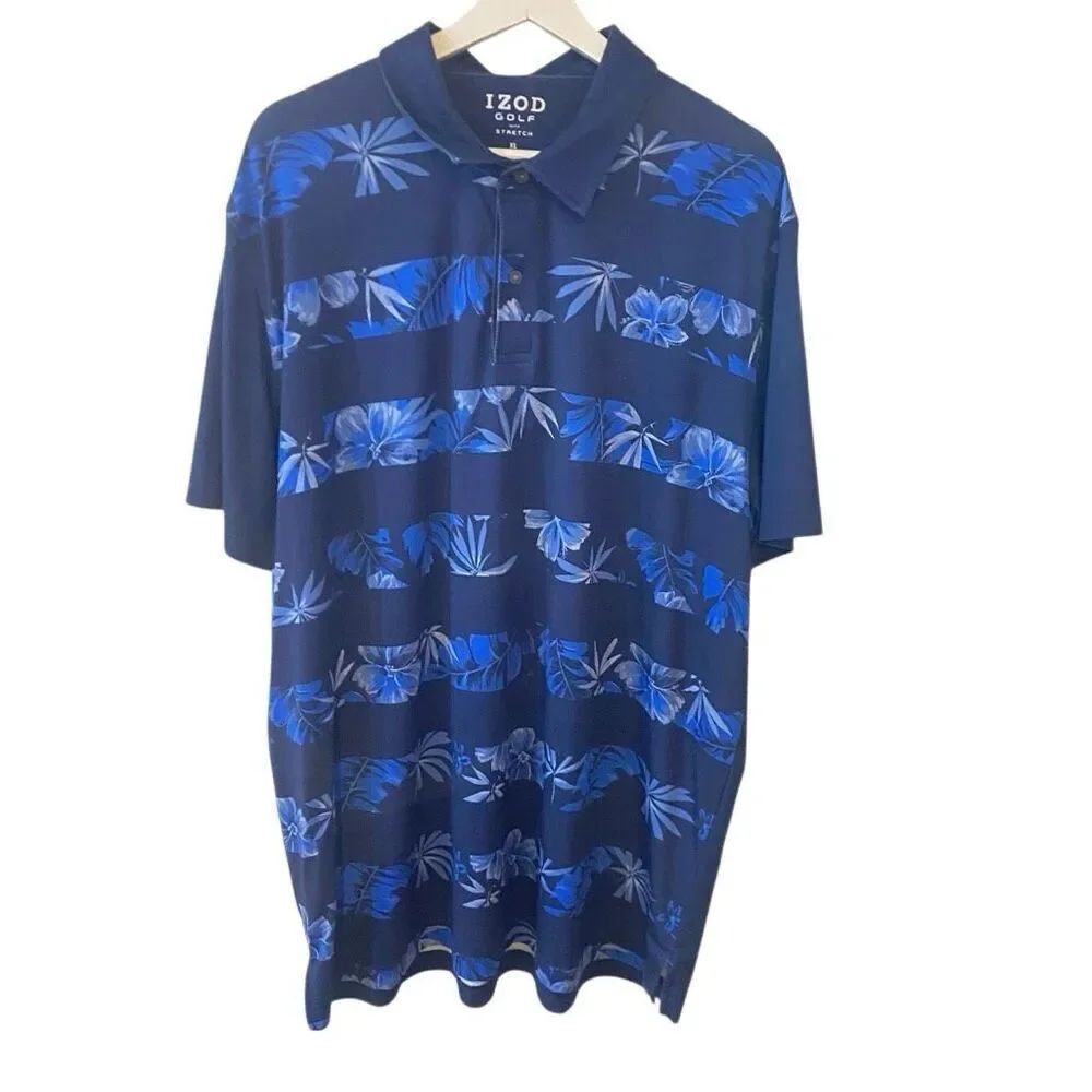 Izod golf with stretch size XL floral blue short sleeve polo golf shirt